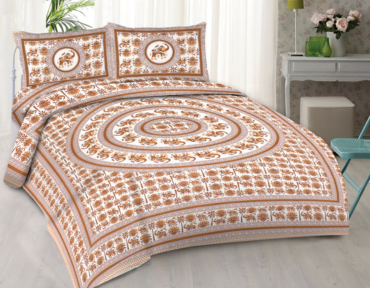 Cotton King Jaipuri Prints Flat Bedsheet (Pack of 1, Multicolor)