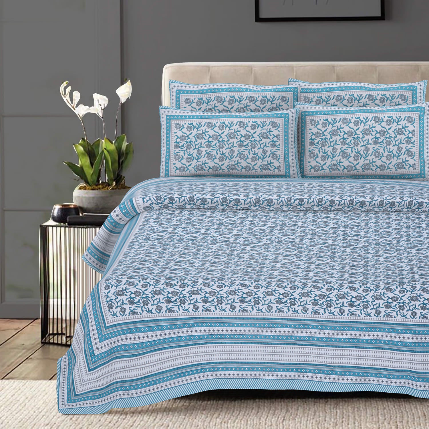 Cotton King Jaipuri Prints Flat Bedsheet (Pack of 1, Multicolor)