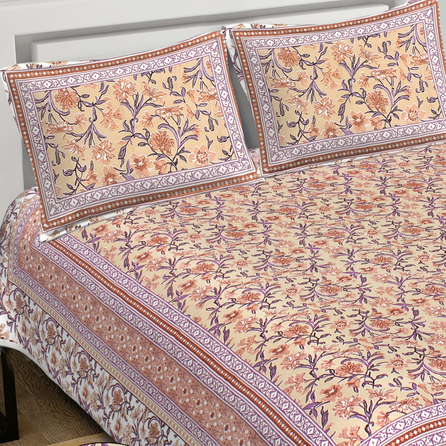 Cotton King Jaipuri Prints Flat Bedsheet (Pack of 1, Multicolor)