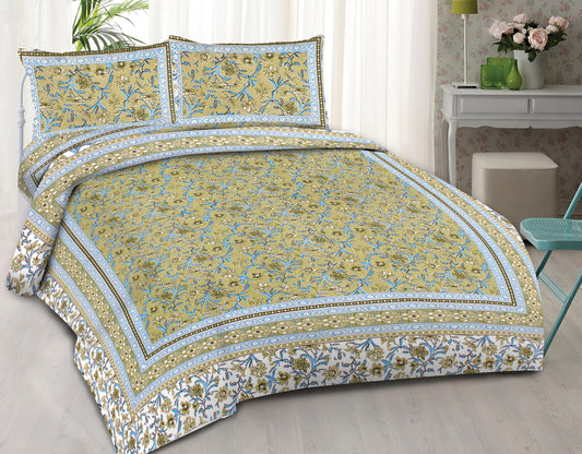 Cotton King Jaipuri Prints Flat Bedsheet (Pack of 1, Multicolor)