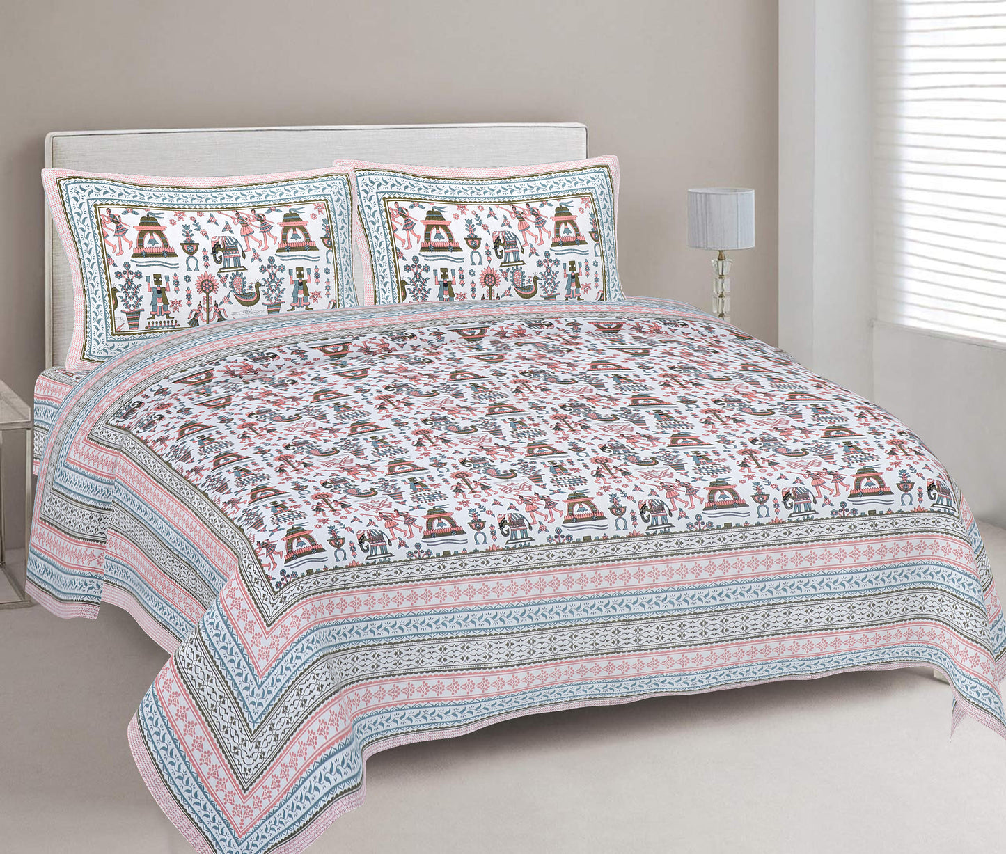 Cotton King Jaipuri Prints Flat Bedsheet  (Pack of 1, Grey)