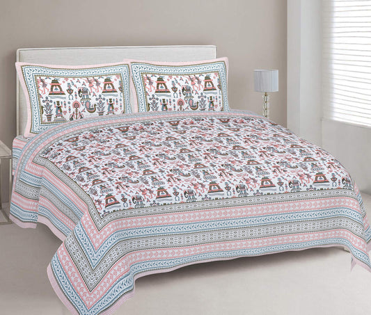 Cotton King Jaipuri Prints Flat Bedsheet  (Pack of 1, Grey)