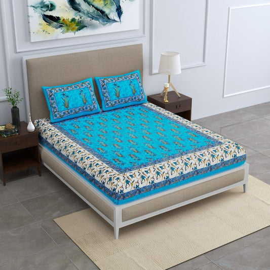 Cotton Printed Jaipuri Bedsheet Double Bed with 2 Pillow Covers