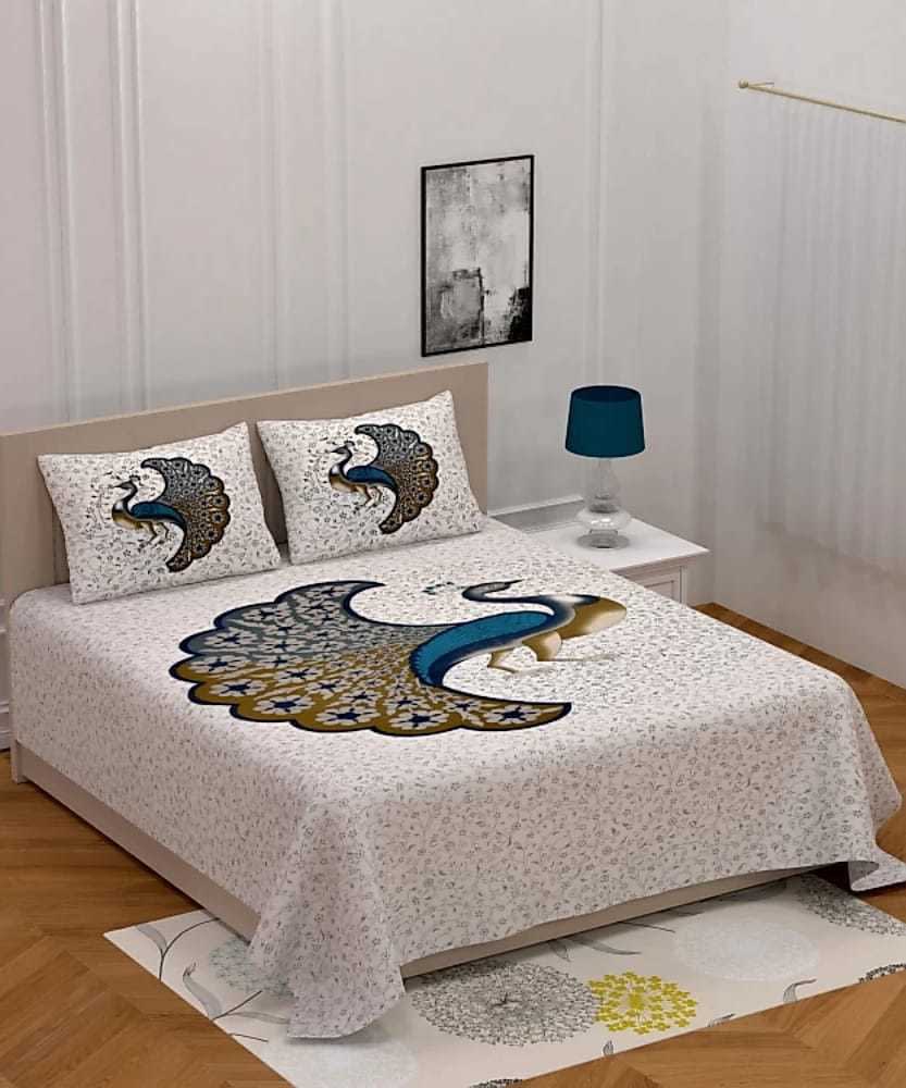 Cotton Printed Double Bedsheet (Blue)