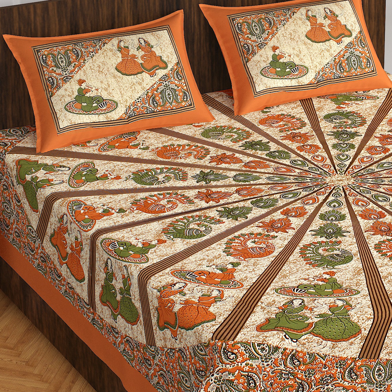 Cotton Printed Double Bedsheet (Brown)