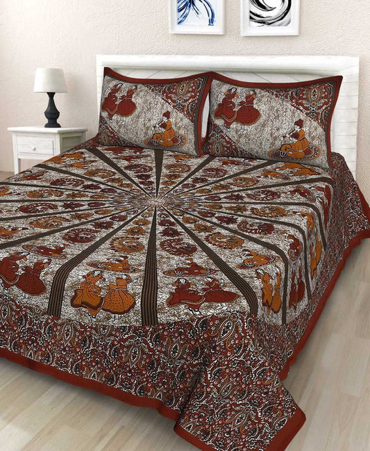 Jaipuri Prints Cotton Double Bedsheet (Maroon)