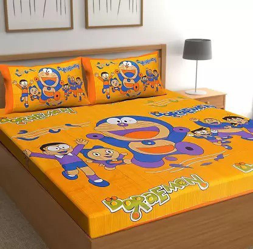 Jaipuri Prints Cotton Double Bedsheet (Orange)