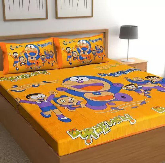 Jaipuri Prints Cotton Double Bedsheet (Orange)