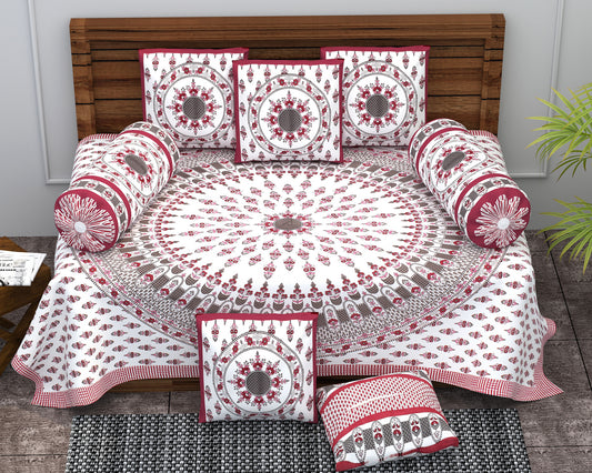 Diwan Set Cotton 6 Piece | Deewan Printed Bedsheet Sets for Living Room Hall (Set of 6Piece, 1-Bed Sheet | 2-Bolster Cover | 3-Cushion Cover