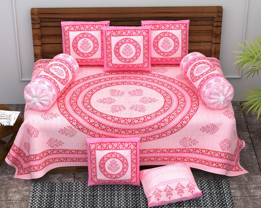 Diwan Set Cotton 6 Piece | Deewan Printed Bedsheet Sets for Living Room Hall (Set of 6Piece, 1-Bed Sheet | 2-Bolster Cover | 3-Cushion Cover