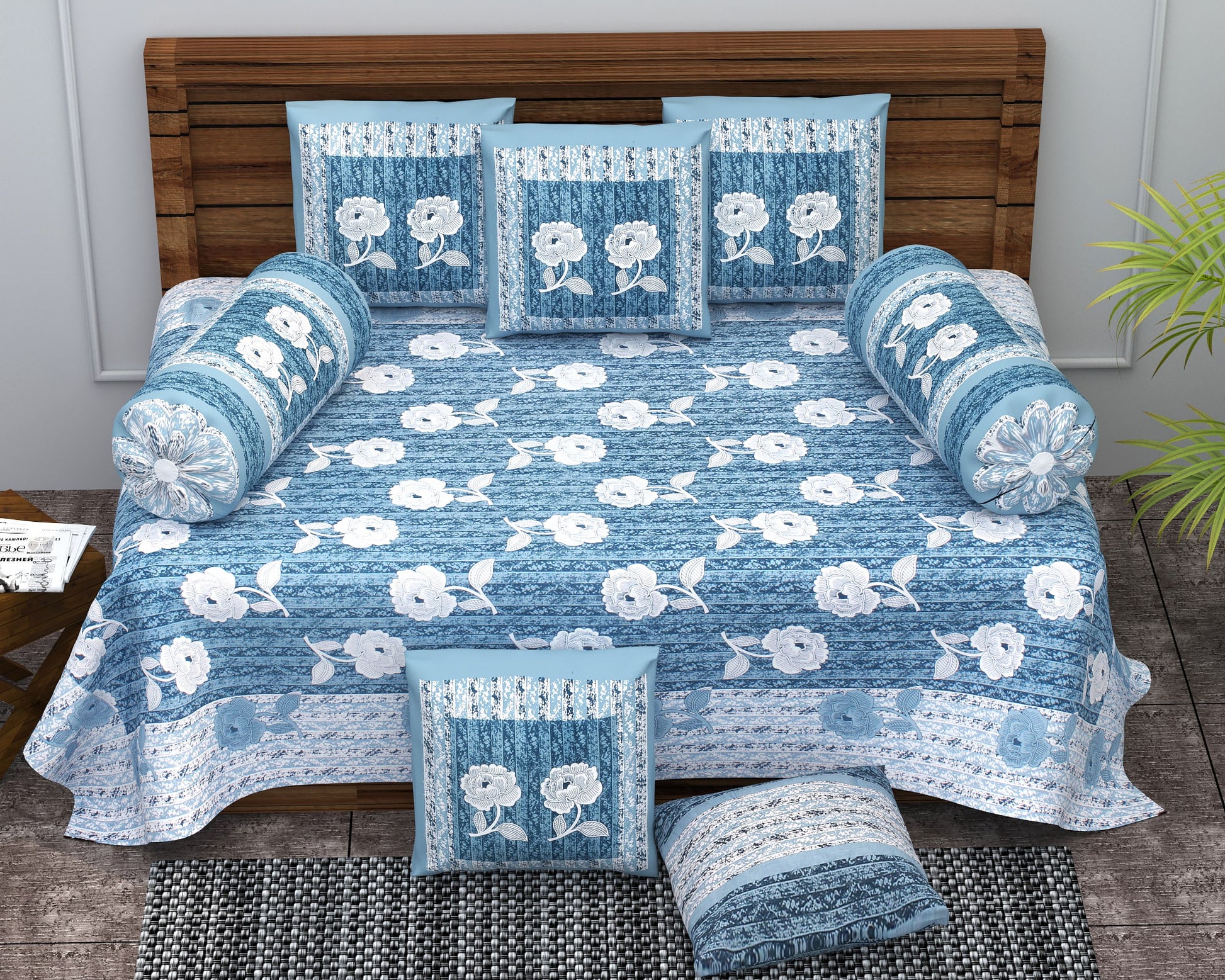 Diwan Set Cotton 6 Piece | Deewan Printed Bedsheet Sets for Living Room Hall (Set of 6Piece, 1-Bed Sheet | 2-Bolster Cover | 3-Cushion Cover