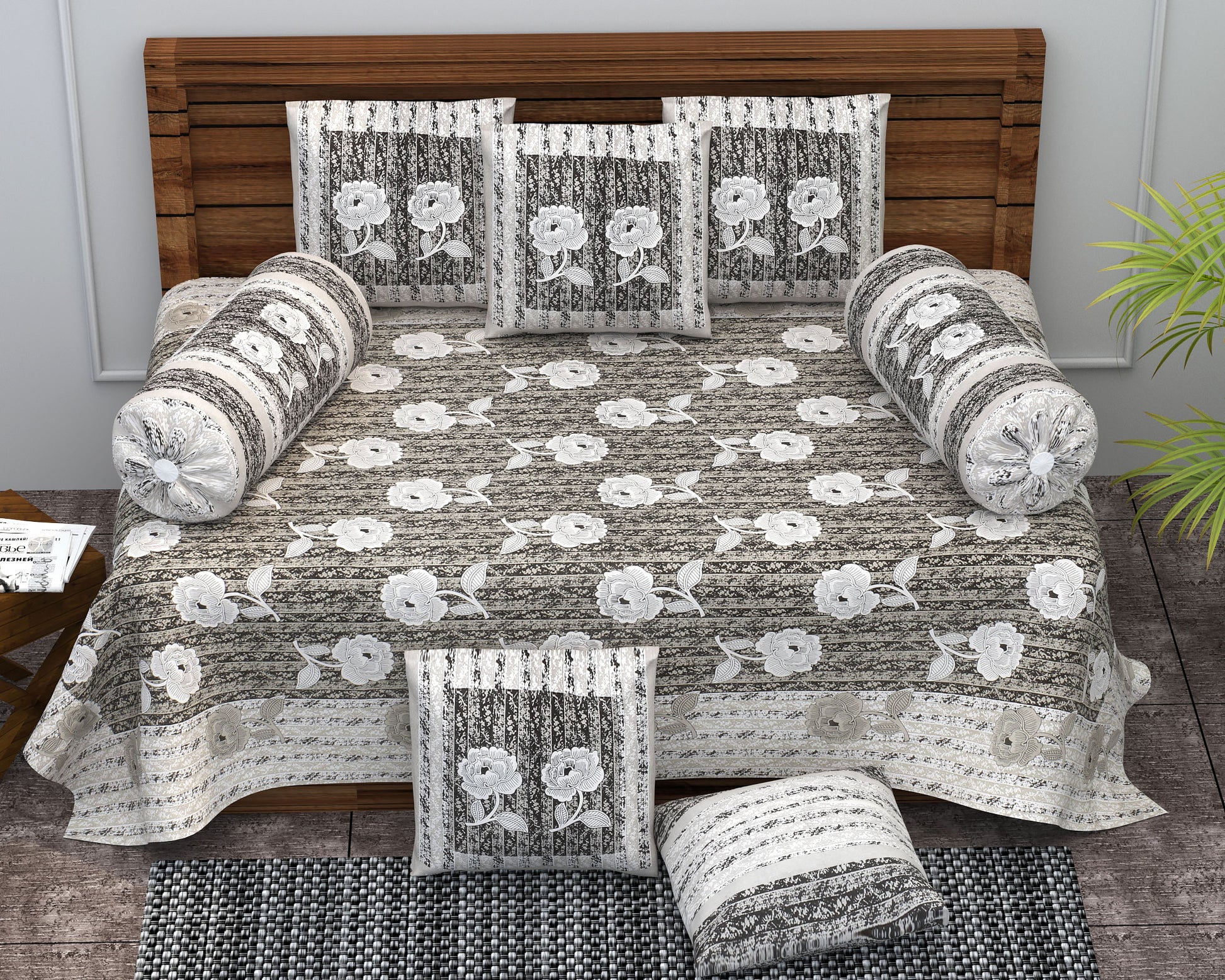 Diwan Set Cotton 6 Piece | Deewan Printed Bedsheet Sets for Living Room Hall (Set of 6Piece, 1-Bed Sheet | 2-Bolster Cover | 3-Cushion Cover