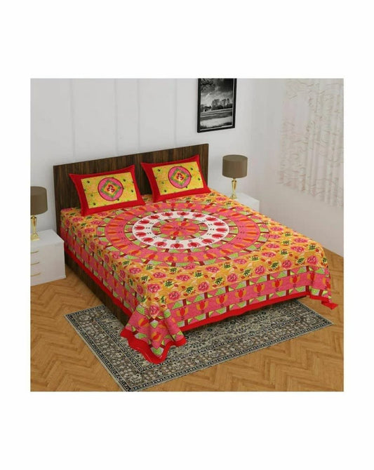 Cotton Printed Double Bedsheet (Red)