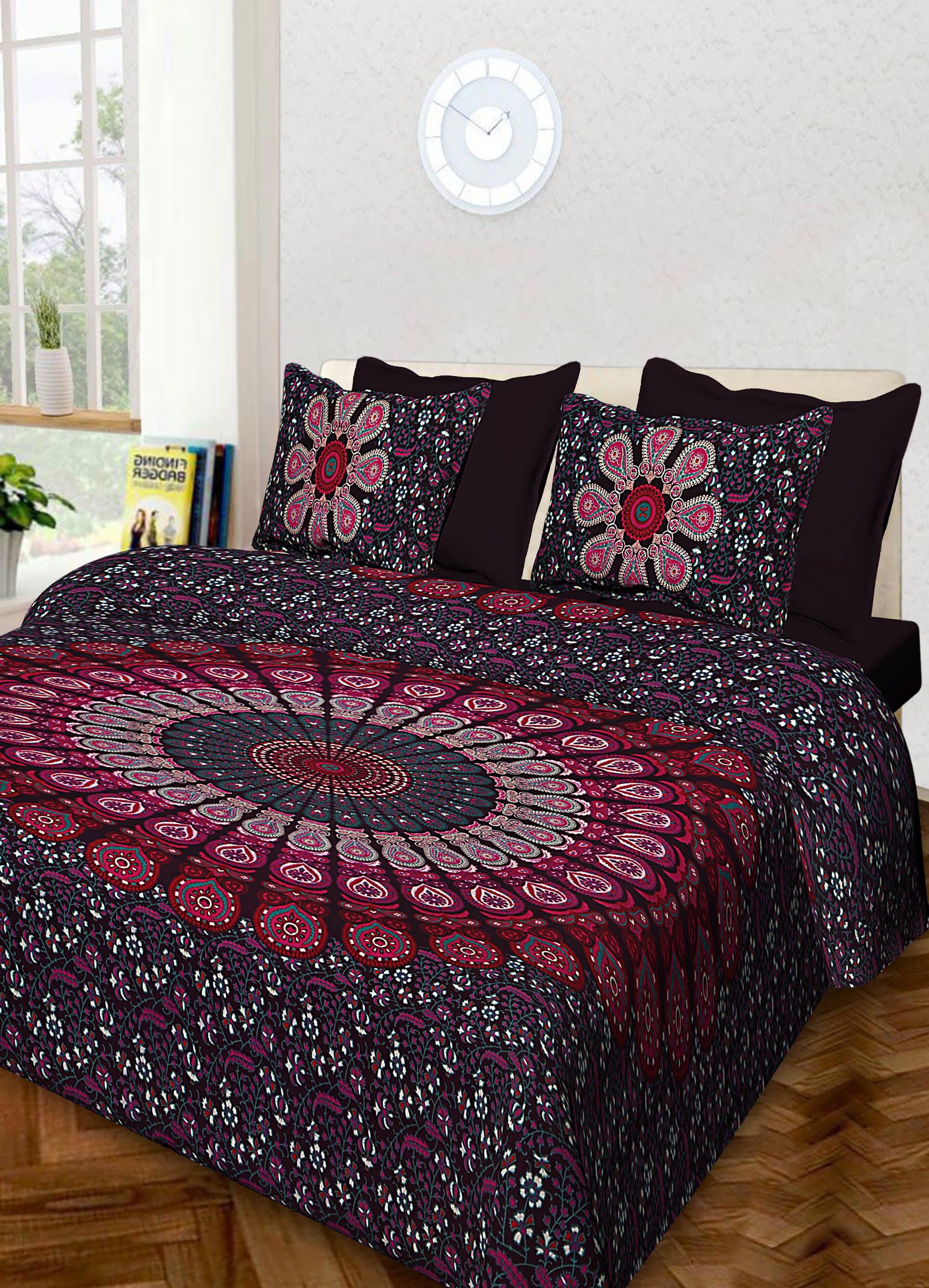 100% Cotton Printed King Bedsheet (Purple)