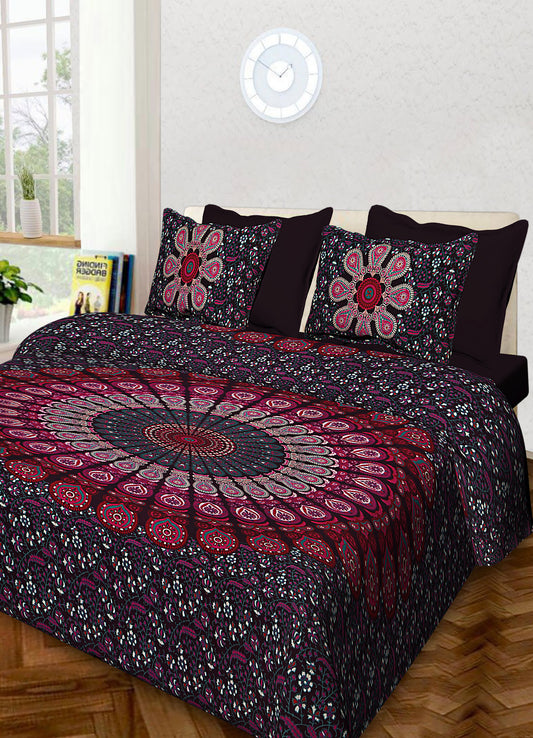 100% Cotton Printed King Bedsheet (Purple)