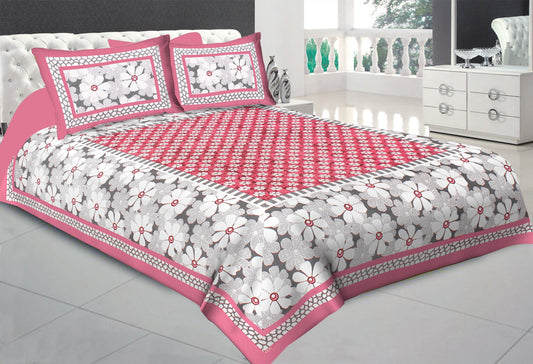 Cotton Floral Double Bedsheet (Pink)