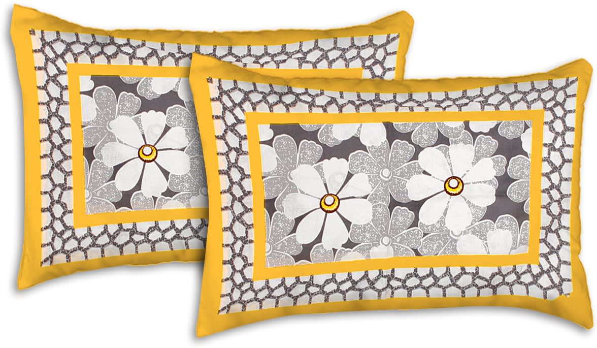 Cotton Floral Double Bedsheet (Yellow)