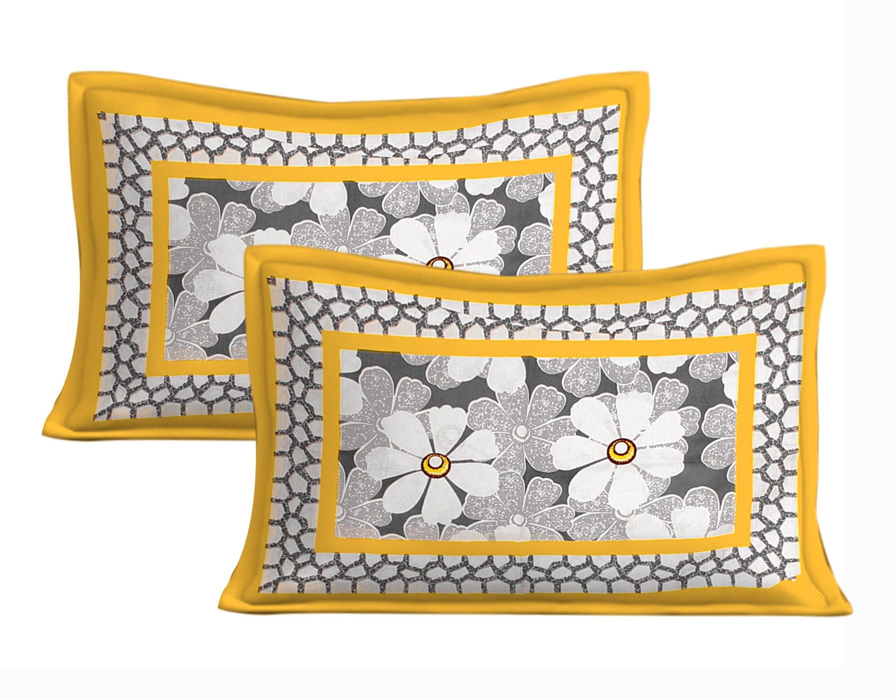 1 Cotton Printed Double Bedsheet (Yellow)