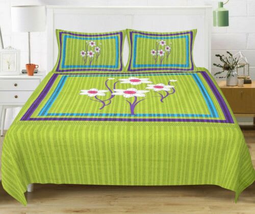 Jaipuri Prints Cotton Double Bedsheet (Green)