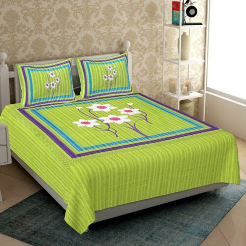 Jaipuri Prints Cotton Double Bedsheet (Green)