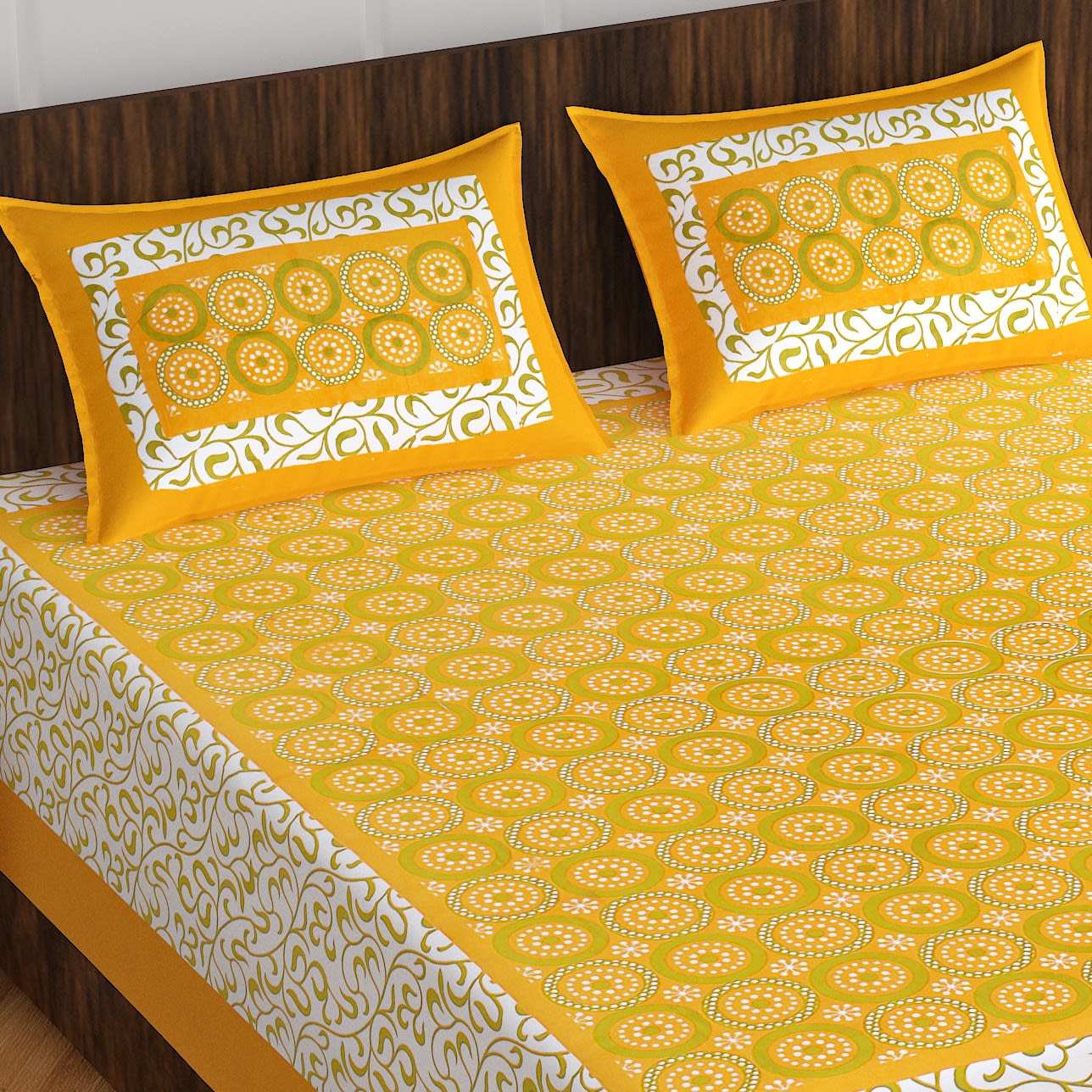 1 Cotton Floral Double Bedsheet (Yellow)