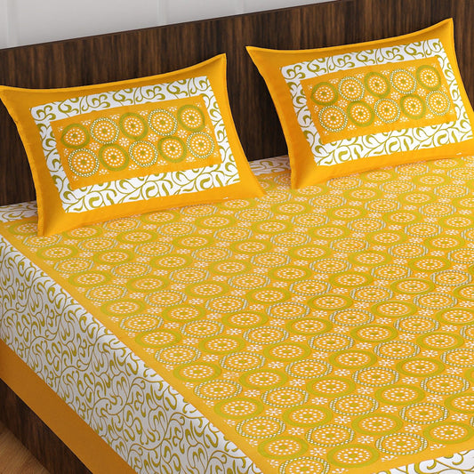 1 Cotton Floral Double Bedsheet (Yellow)