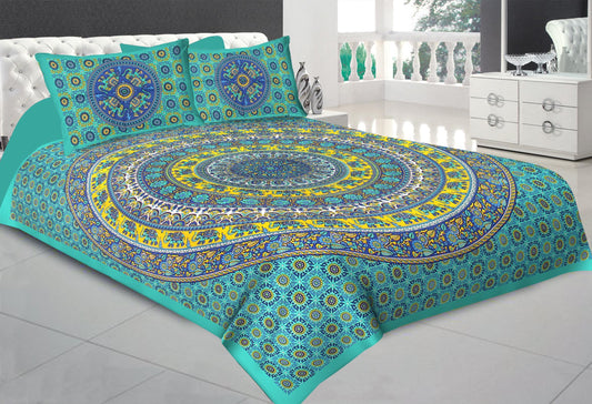 Jaipuri Prints Cotton Double Bedsheet (Green)