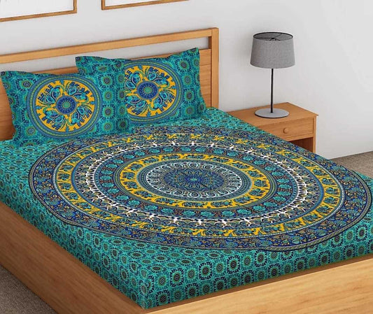 Jaipuri Prints Cotton Double Bedsheet (Green)