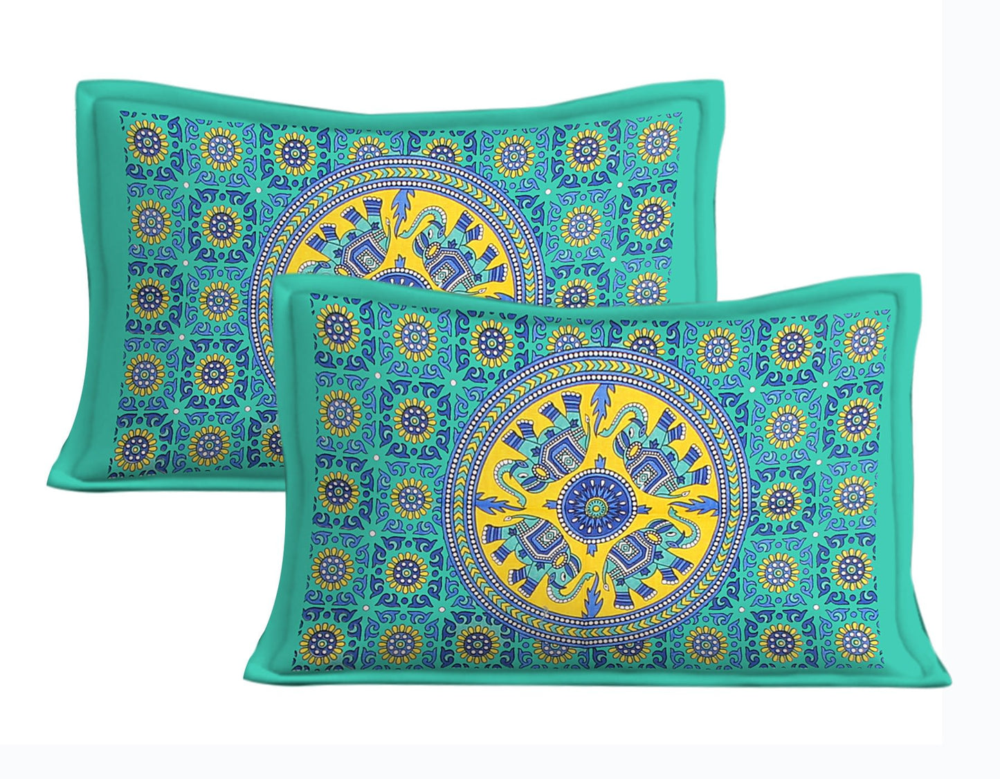 Jaipuri Prints Cotton Double Bedsheet (Green)