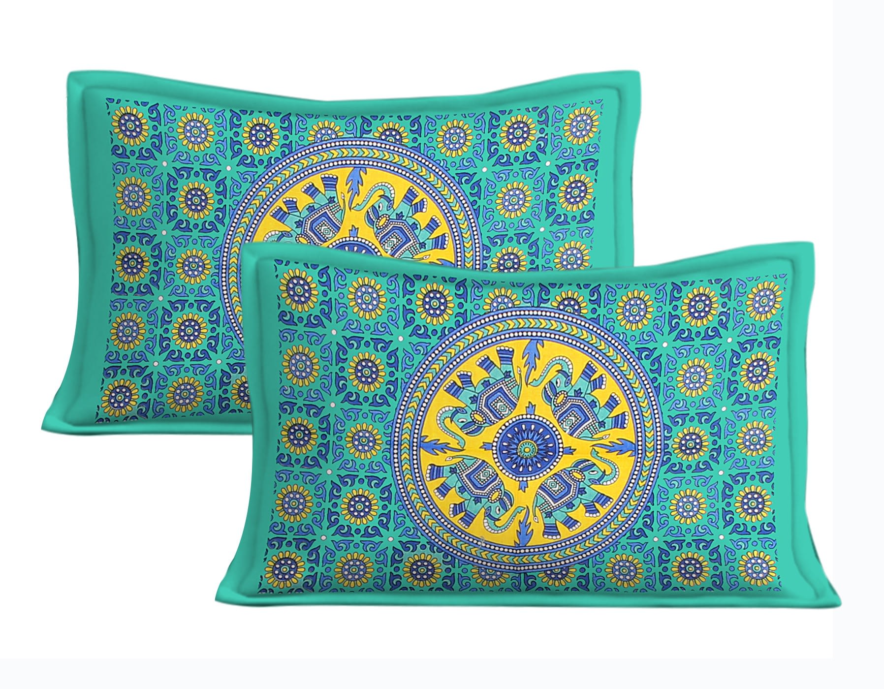 Jaipuri Prints Cotton Double Bedsheet (Green)