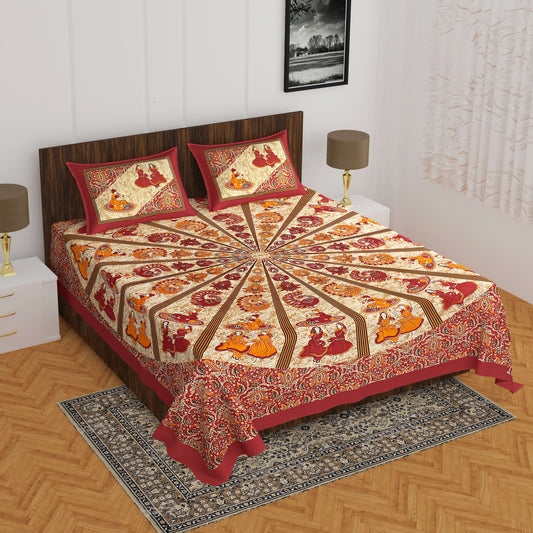 Cotton Printed Double Bedsheet (Maroon)