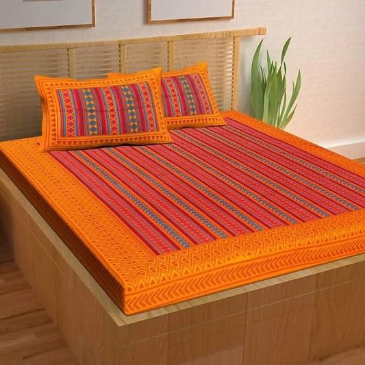 Jaipuri Prints Cotton Double Bedsheet (Yellow)