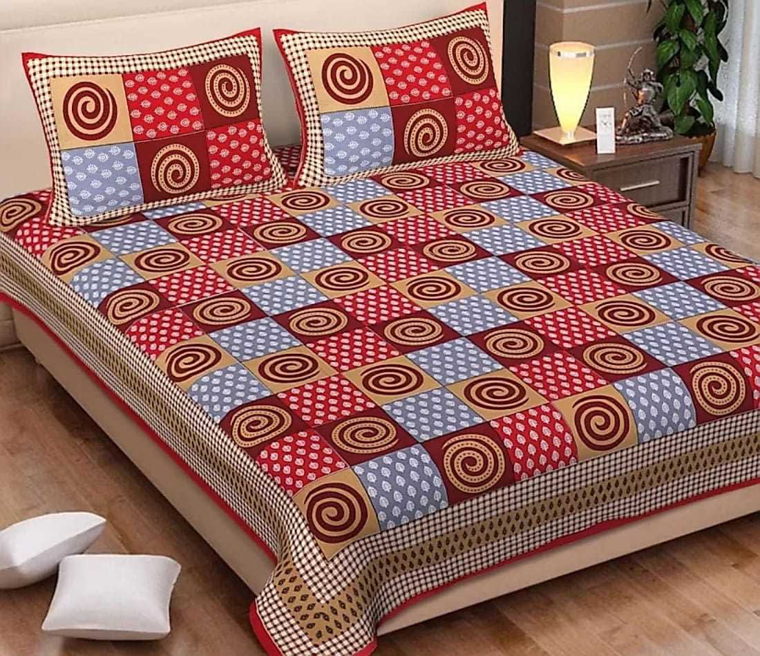 Cotton Printed Double Bedsheet (Red)