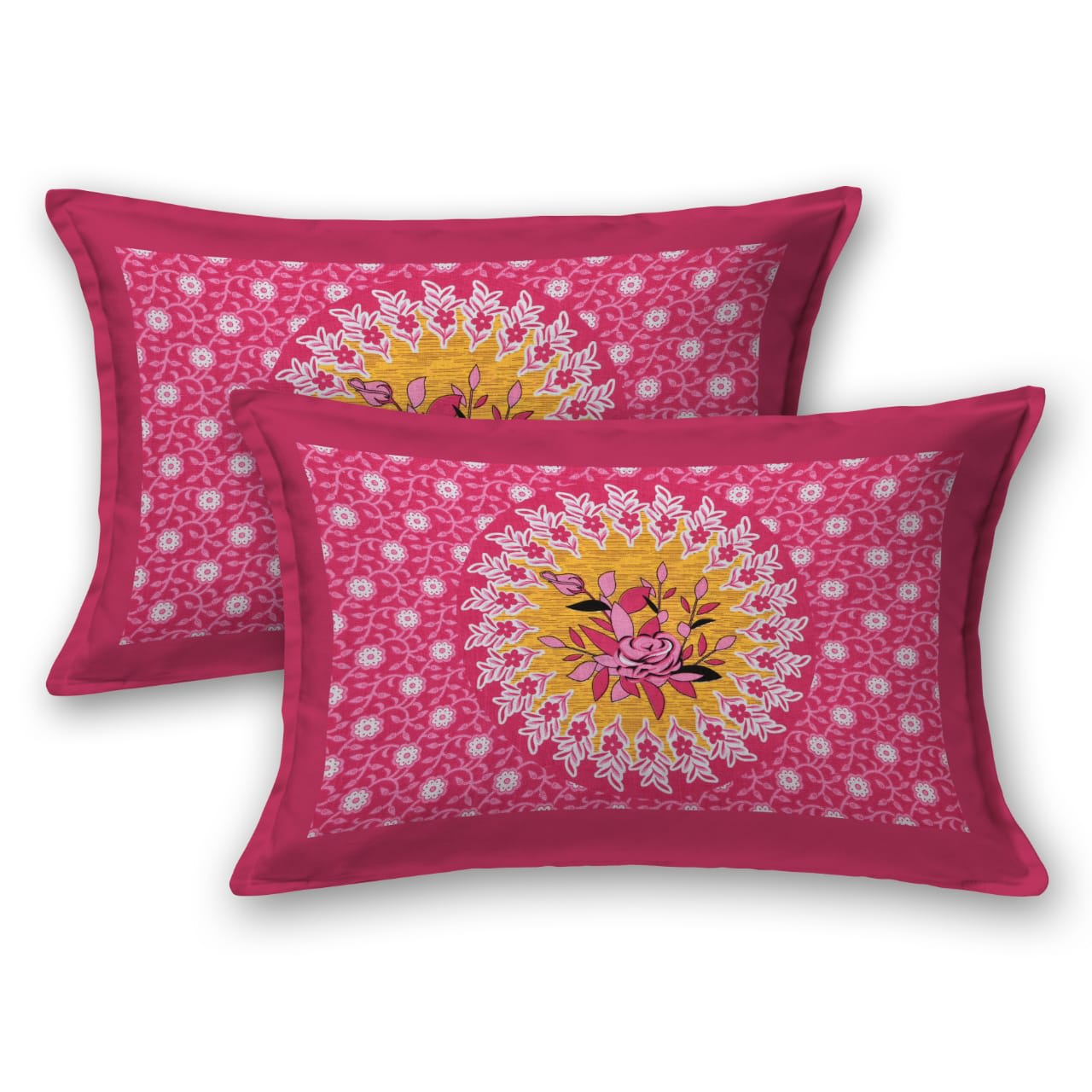 Jaipur Print Cotton Double Printed Flat Bedsheet  (Pack of 1, Pink)