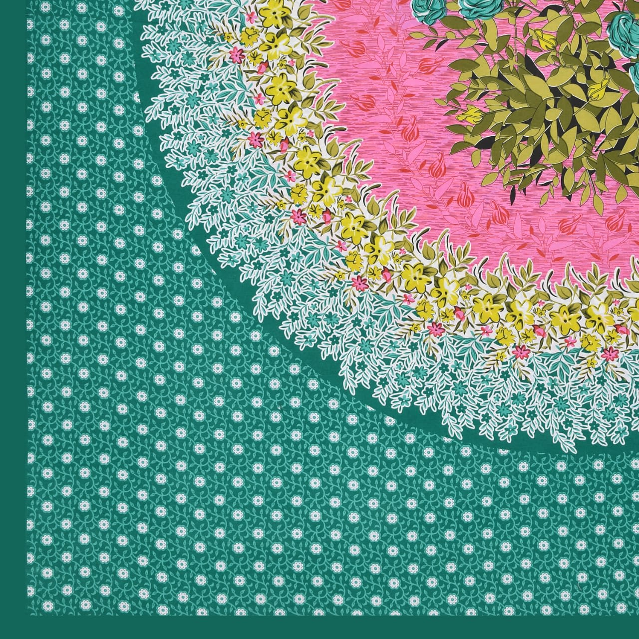 Jaipur Print  Cotton Double Printed Flat Bedsheet  (Pack of 1, Green)