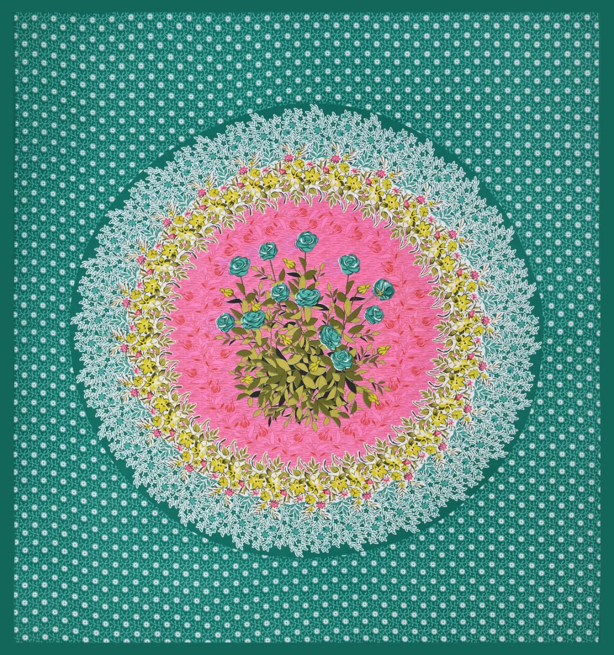 Jaipur Print  Cotton Double Printed Flat Bedsheet  (Pack of 1, Green)