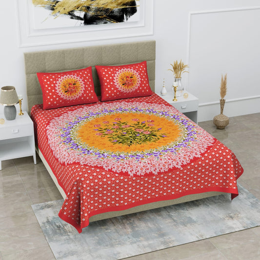 Jaipur Print  Cotton Double Printed Flat Bedsheet  (Pack of 1, Red)
