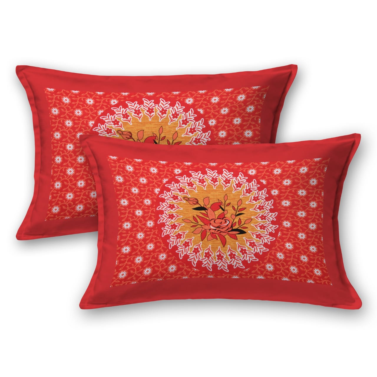 Jaipur Print  Cotton Double Printed Flat Bedsheet  (Pack of 1, Red)