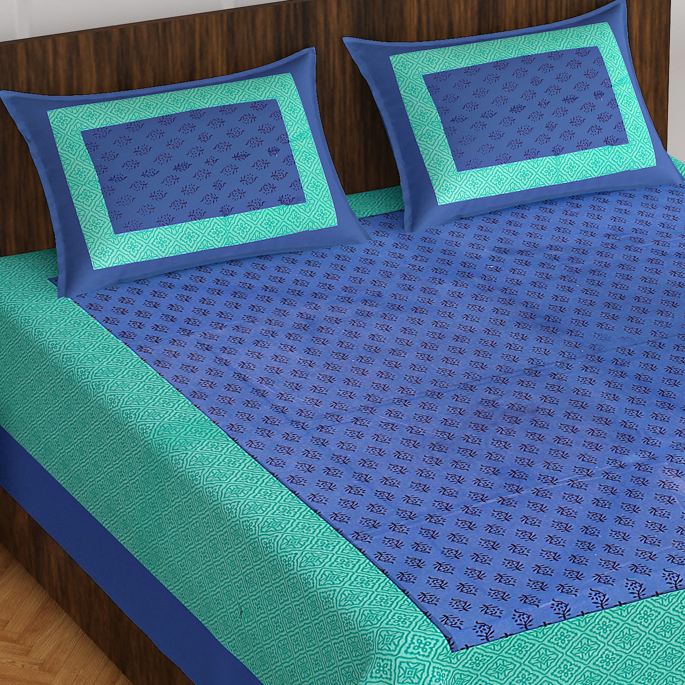 Jaipuri 100% Cotton 1 Traditional Double  Size Bedsheet with 2 Pillow Cover