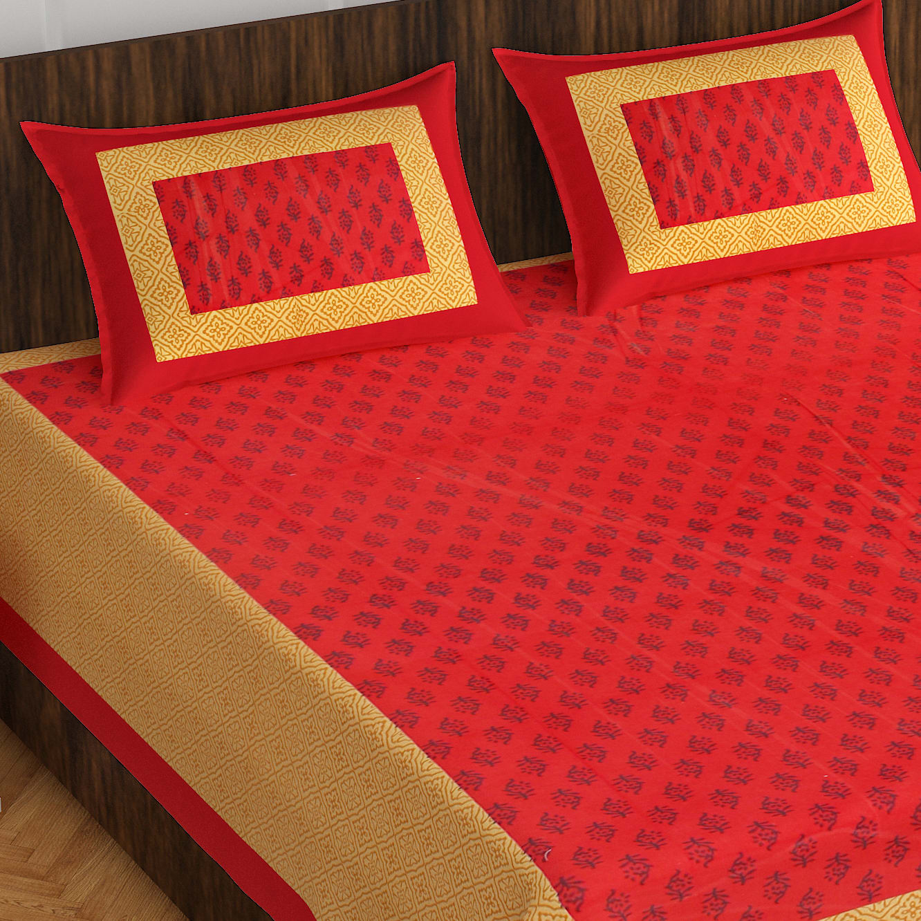 Jaipuri 100% Cotton 1 Traditional Double  Size Bedsheet with 2 Pillow Cover