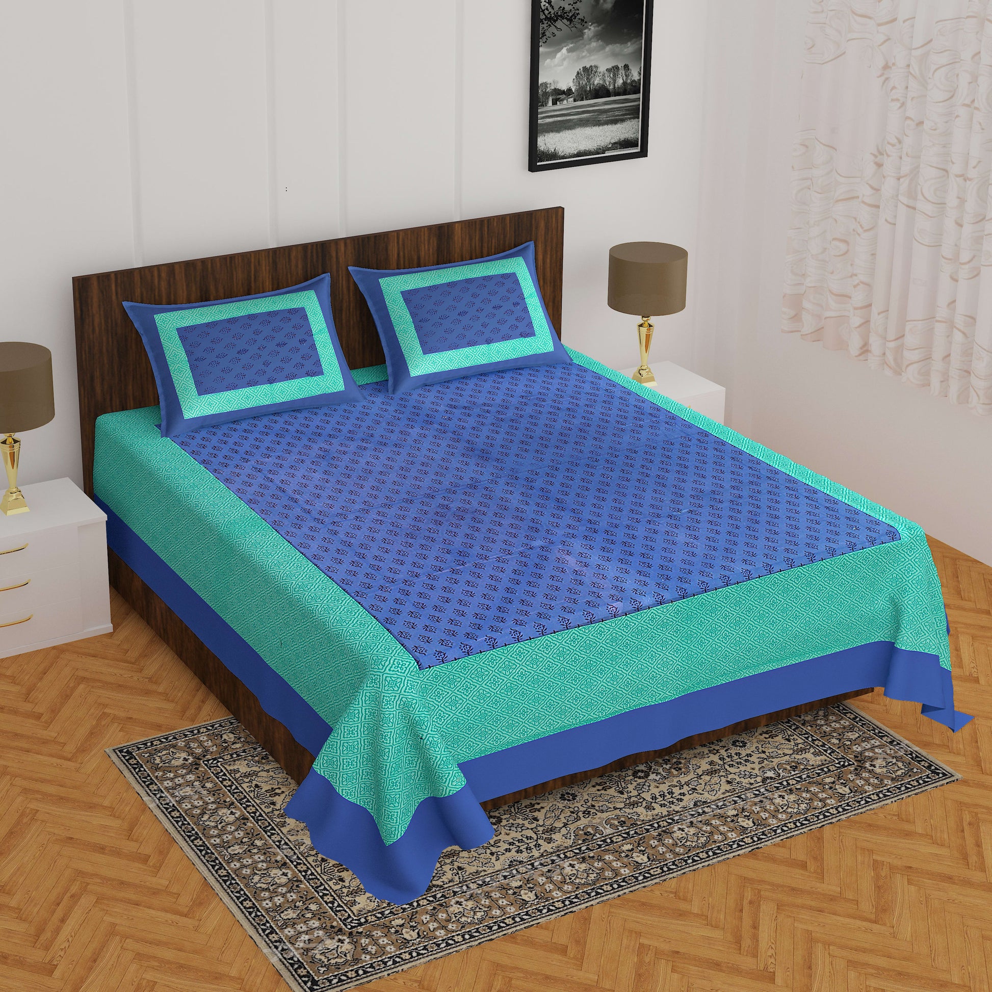 Jaipuri 100% Cotton 1 Traditional Double  Size Bedsheet with 2 Pillow Cover