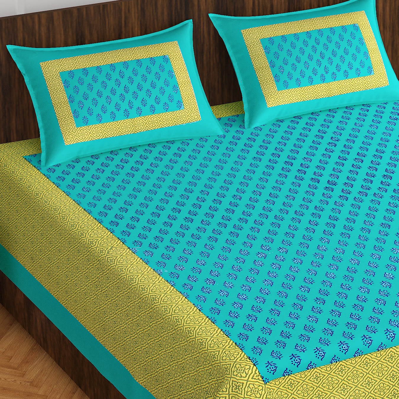 Jaipuri 100% Cotton 1 Traditional Double  Size Bedsheet with 2 Pillow Cover