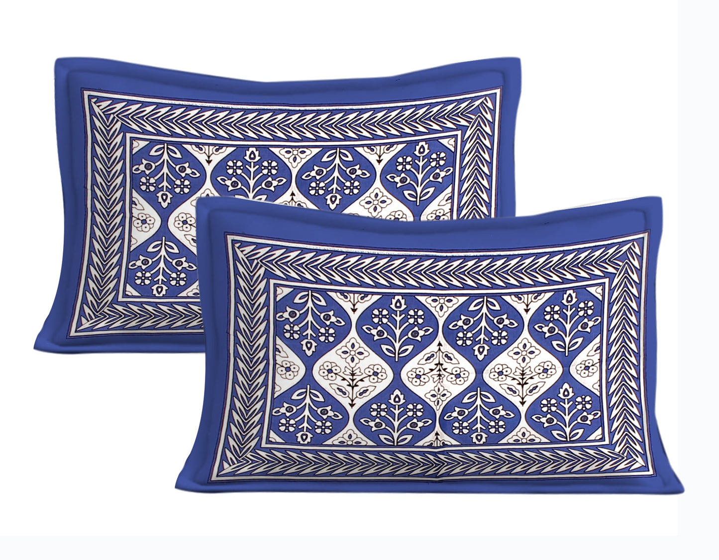 Jaipuri Cotton Double Prints Flat Bedsheet  (Pack of 1, Blue)