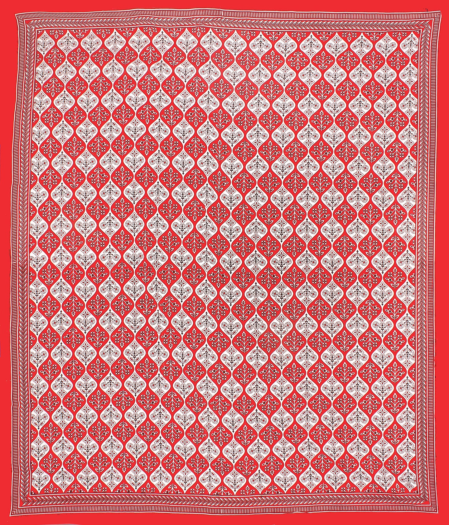 Jaipuri Cotton Double Prints Flat Bedsheet  (Pack of 1, Red)
