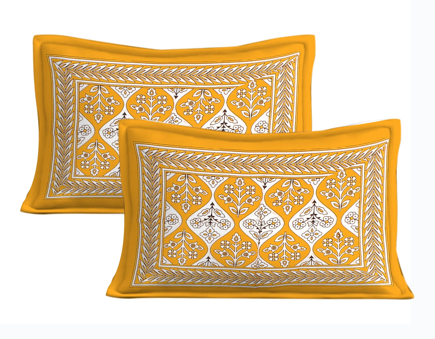 Jaipuri Cotton Double Prints Flat Bedsheet  (Pack of 1, Yellow)