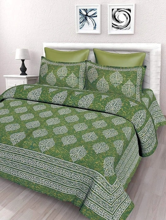 Jaipuri Prints Cotton Double Bedsheet (Green)