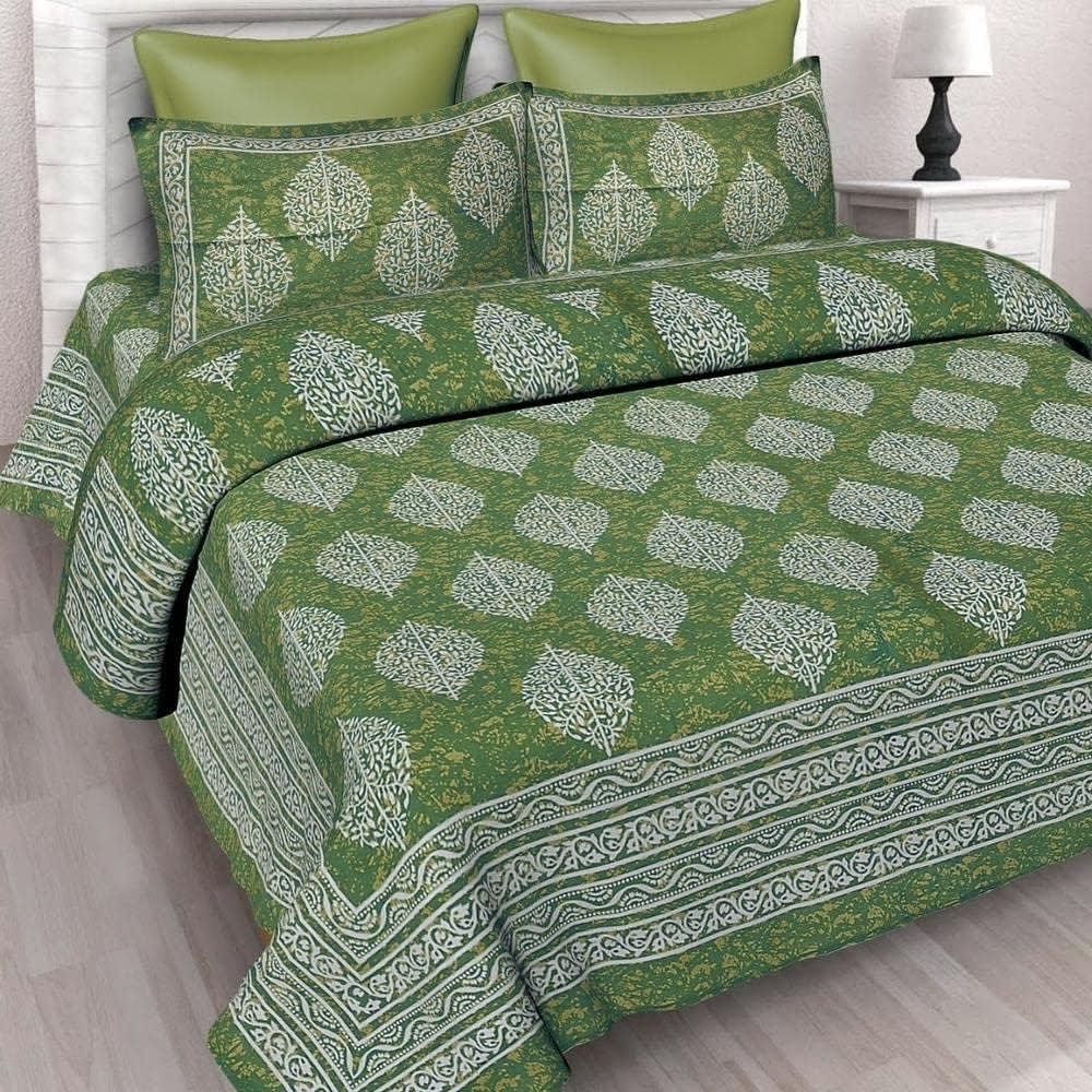 Jaipuri Prints Cotton Double Bedsheet (Green)