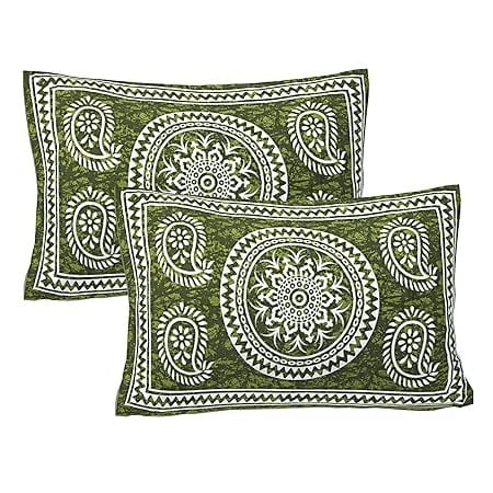 Jaipuri Prints Cotton Double Bedsheet (Green)