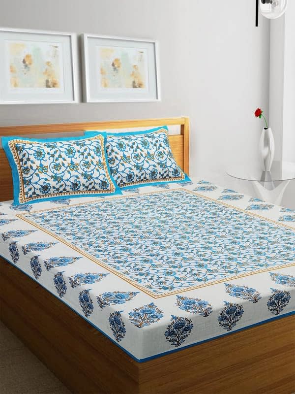 Jaipuri Prints Cotton Double Bedsheet (Green)