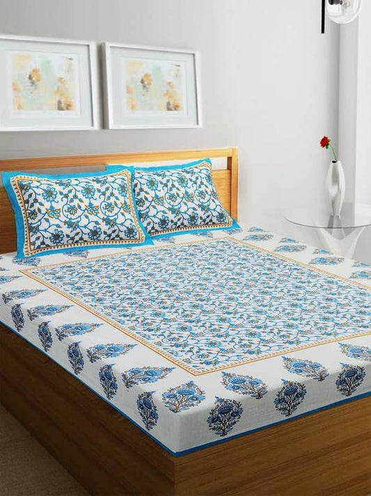 Jaipuri Prints Cotton Double Bedsheet (Green)